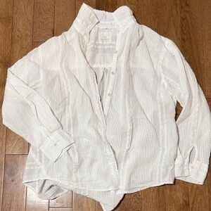 Aerie White Textured Oversized Button-Up Shirt